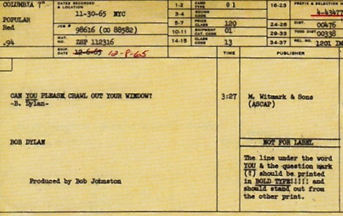 'Release card' for "Can You Please Crawl Out Your Window?" single